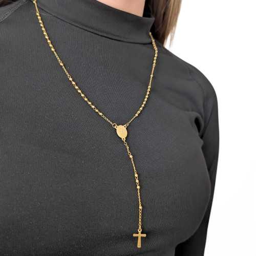 Chapellet per donna adolescente croce collana e medaglie Santa Vergine Mary in oro oro in acciaio Baptem