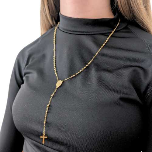 Donna Adolescente Cappello Croce e Collana Medaglione Santa Vergine Maria in Oro Acciaio