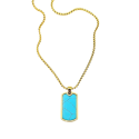 Men's Military Dog Tag Pendant with Turquoise Stone and Marble in Gold-Plated Steel with Chain Included