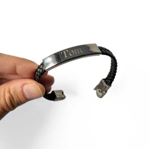 Herren Armband Lederverschluss Stahl benutzerdefinierte Gravierplatte