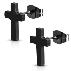 Paar Mann Ohrringe Stahl kein schwarzes lateinisches Kreuz neu