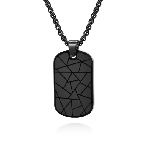 Herrenhalskette mit original militärischer Plattenanhänger in schwarzen Muster-Muster von Edelstahl