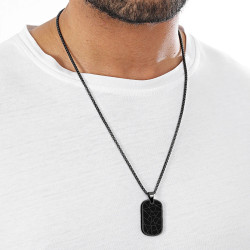 Herren-Halskette mit original militärischem Dog Tag-Anhänger aus schwarzem Edelstahl mit Linienmuster