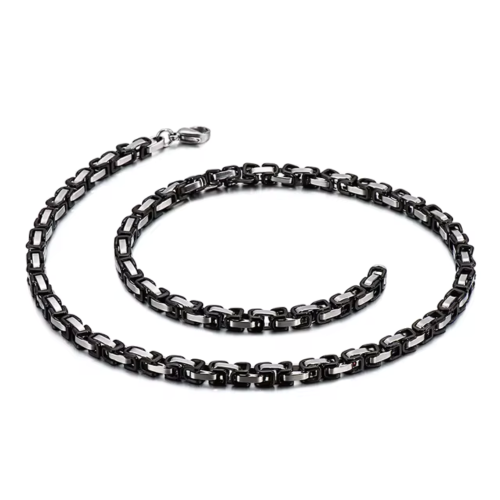 Men's Chain Black and Silver Bicolor Steel Bling Bling Bling Bling 5mm 60cm