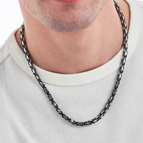 Männer Kette Silber und schwarz Bicolor Stahl Bling Byzantinische Strick 5mm 60cm