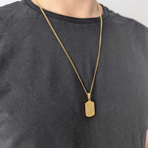 Men's Necklace with Stainless Steel Pendant Gold Gravure Allah Arabic Muslim - Cuban Chain Included
