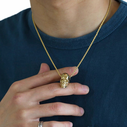 Gold Steel Death Head Totenkopf Form Anhänger Halskette - Kette enthalten