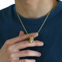 Gold Steel Death Head Totenkopf Form Anhänger Halskette - Kette enthalten