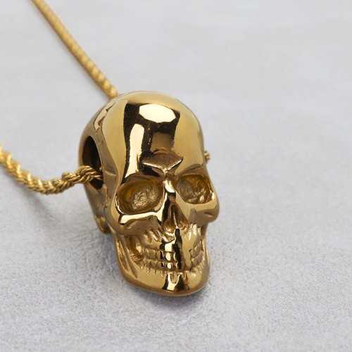 Men's Pendant Necklace in Skull Shape Gold Steel Death Head - Chain Included