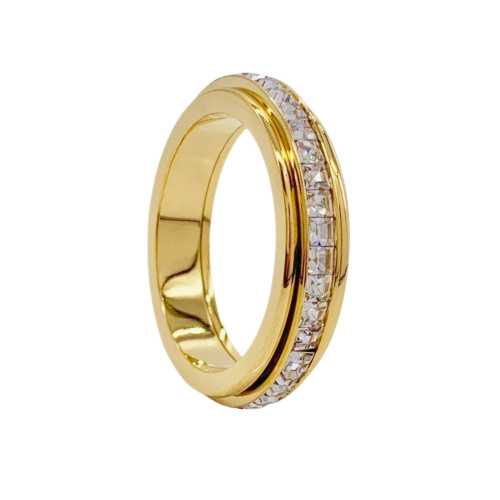 Fede nuziale da donna in acciaio dorato con cristalli rotanti - Anello antistress e anti-ansia