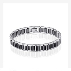 Bracelet gourmette homme céramique noire et acier inoxydable 21cm