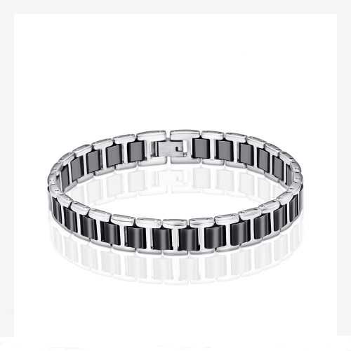Bracciale da uomo in ceramica nera e acciaio inossidabile 21cm