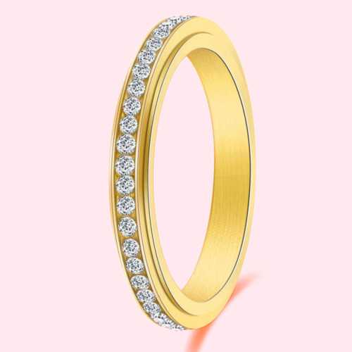 Anello Alleanza Donna in acciaio oro Serti Rotary Crystals - Anello anti-Stress Anxiety 3mm