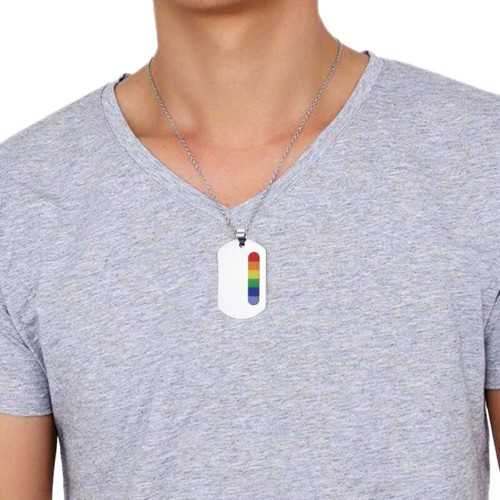 Collier Pendentif Pour Homme Acier Avec Drapeau Fierté Gay Pride - Plaque Militaire LGBT à Personnaliser