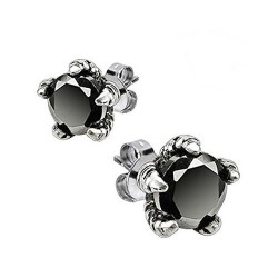 Pair Earrings for Men ADO Steel Eagle Claw and Black Gothic Black Zircon 131
