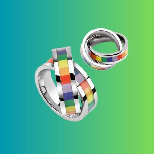 Collana a doppio anello LGBT Orgoglio arcobaleno per donne uomini in acciaio per Unione gay Pacs Wedding