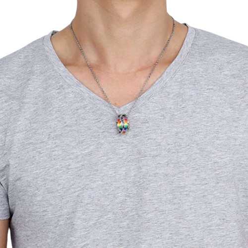 Collar colgante de anillo doble LGBT Pride Rainbow para hombres de acero - Union Gay Pacs Boda
