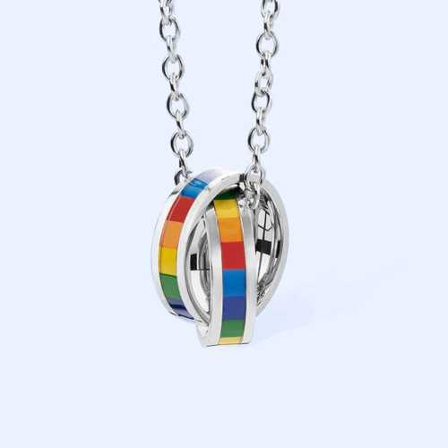 Double Ring Pendant Necklace LGBT Pride Rainbow For Women Men Steel Gift Union Gay Pacs Wedding