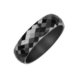 Anillo Alianza Boda Mujer Pura Cerámica Black Facetado Lujo
