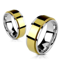 Bague anneau couple homme femme acier bords couleur or jaune tournante
