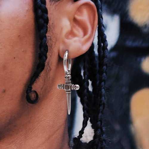Men's Earrings With Sword Pendant Death Heads - Creoles Death Heads Stainless Steel