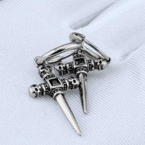 Earrings Woman Male With Sword Pendant Death Heads - Creoles Death Heads in Stainless Steel
