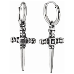 Men's Earrings With Sword Pendant Death Heads - Creoles Death Heads Stainless Steel