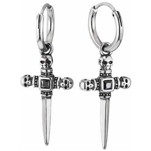 Herren Ohrringe mit Schwert Anhänger Death Heads - Creoles Death Heads Edelstahl