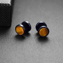 Men's Earrings Width 10mm - Black Stainless Steel Piece With Tiger Eye