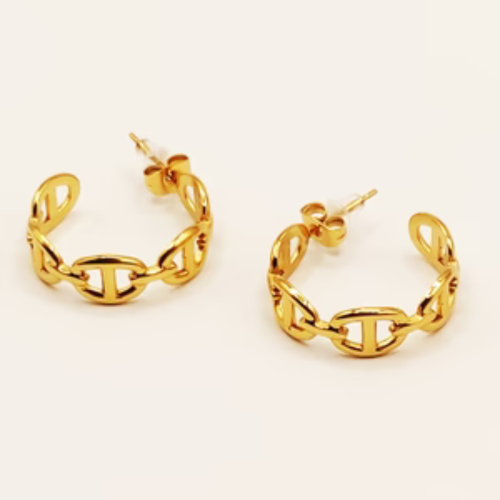 Pendientes criollos con malla marina de mujer en acero inoxidable de oro