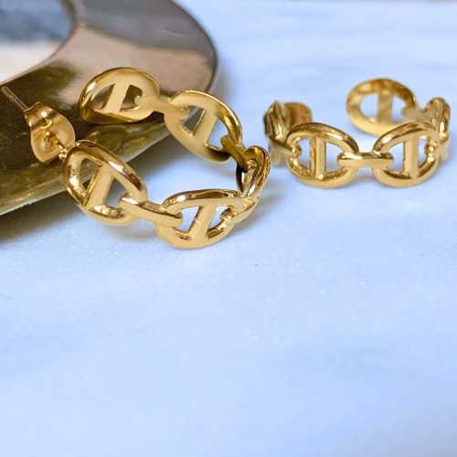 Navy Mesh Creole Ohrringe für Frauen Edelstahl Gold