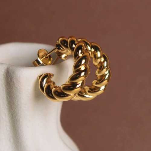 Orecchini Creoles Tresses Donna in acciaio inox Fine Gold Tip Torsaded