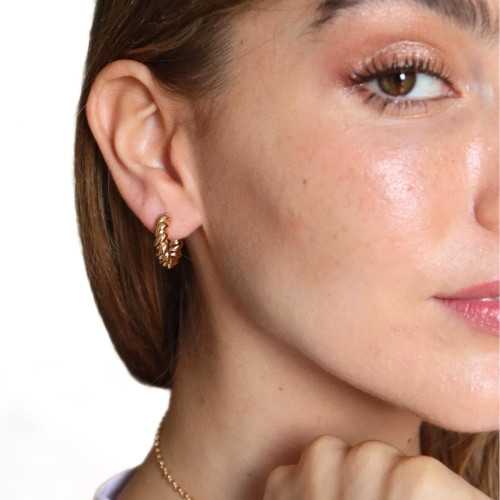 Orecchini Creoles Tressed per le donne in acciaio inox Fine Gold Tip Torsaded