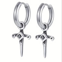 Boucles d'Oreilles Femme Homme Avec Pendentif Poignard Dague - Créoles Gothique Acier Inoxydable