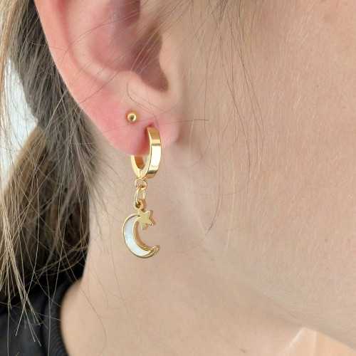 Pendientes Mujeres colgantes Moon Gold Steel -...