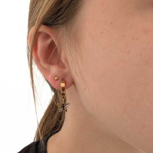 Earrings for girl gold-gold steel woman fine creoles butterfly pendant