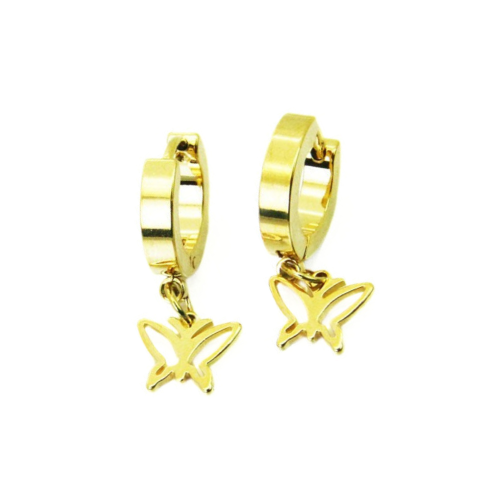Women's gold earrings with gold gold fine gold creases butterfly pendant