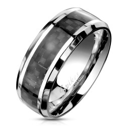 Anello da uomo in acciaio inox e band fibra di carbonio nero
