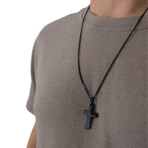 Collana croce uomo in acciaio di colore nero