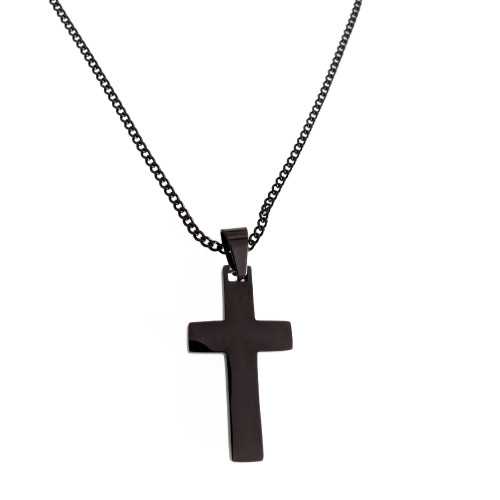 Colore Nero Acciaio Collana Ciondolo Croce Uomo