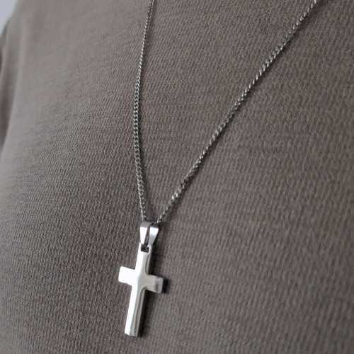 Men's Cross Necklace in Steel Customized Silver Color