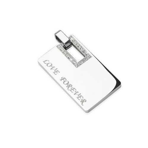 Pendentif homme acier plaque militaire serti zircons gravé love forever