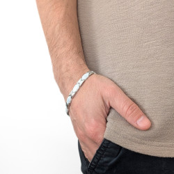BRACELET GOURMETTE HOMME CERAMIQUE BLANC & TUNGSTENE MAGNETIQUE 20cm