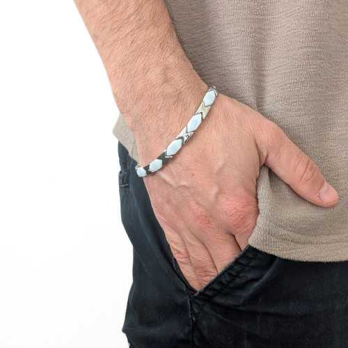 Pulsera de cerámica blanco y tungsteno para hombres magnético 21cm