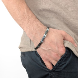Men's bracelet in black ceramic and magnetic tungsten 20cm