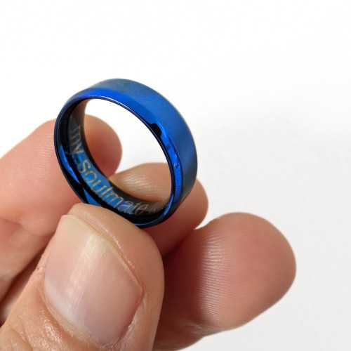 Anneau à Bords Biseautés en Acier Inoxydable Bleu Pour Femme Homme Couple - Bague de fiançailles Personnalisée