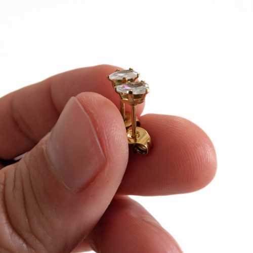 Ohrringe in Tear Shape Drop für Frauen Mädchen in Edelstahl Gold und Zirkonium Weiß 3mm