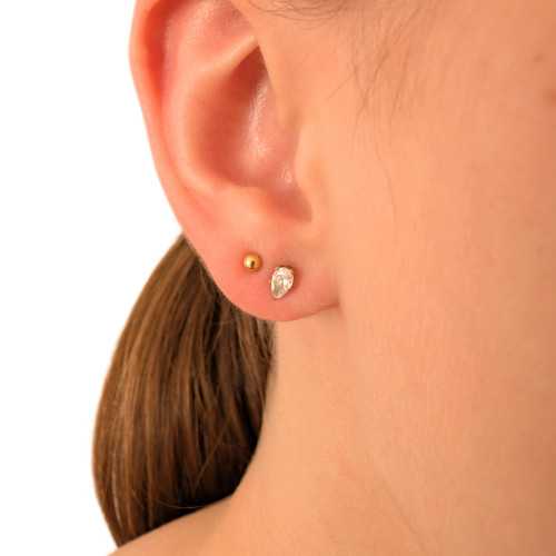 Large-tear earrings drop for woman small girl in gold stainless steel and white zirconium