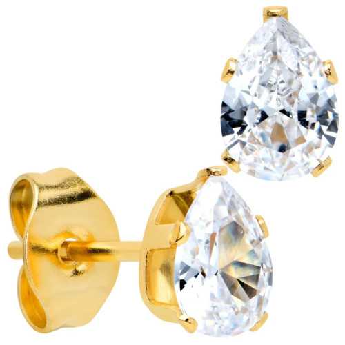 Drop tear-shaped earrings for woman girl stainless steel gold and zirconium white 3mm