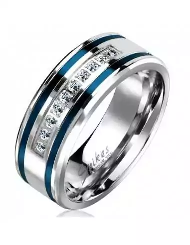 Anillo de compromiso anillo promesa hombre líneas de acero azul zircons